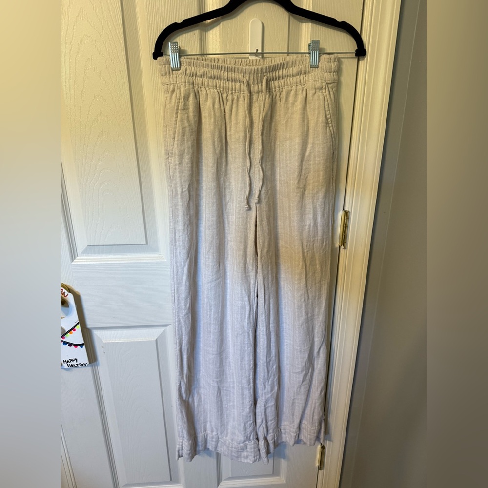 Cream Linen Drawstring Pants
